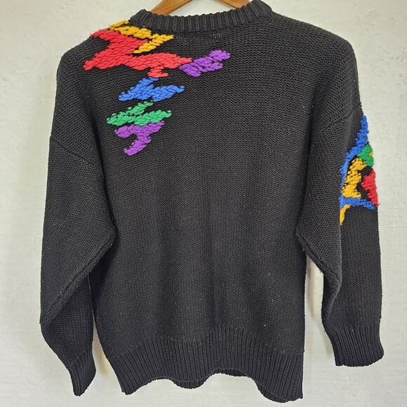 VTG RARE Bold Multicolor Chunky Knit Sz Large Retro Artsy 80s 90s Streetwear - Picture 5 of 12